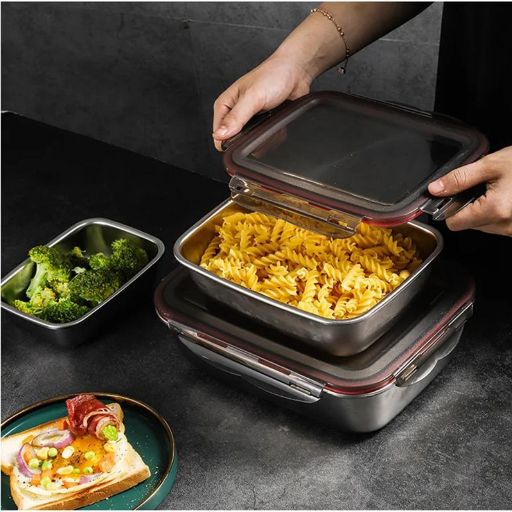 Conjunto de Pote Hermético de Aço inoxidável